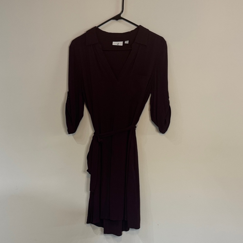 New York & Company Plum Colored Tie Waist Dress Sz S